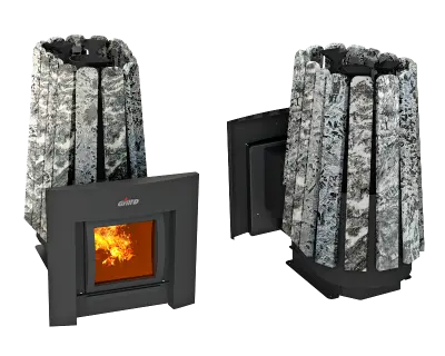 Фото Дровяная банная печь Grill'D Cometa Vega 350 Window Max Stone Pro (Серпентинит) в магазине Woodson