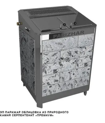 Фото Электропечь 10 кВт/380 ПАРиЖАР (с парогенератором) облицовка серпентенит "премиум" в магазине Woodson
