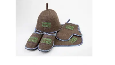 Н-1 Набор войлок серый "ХОЗЯИН БАНИ"(шапка, коврик, рукавица, тапки)