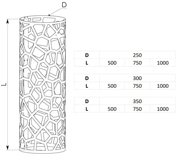 Сетка-каменка №1 (Саванна) — d-350 — h-1000 мм — нерж 1,5 мм AISI 430