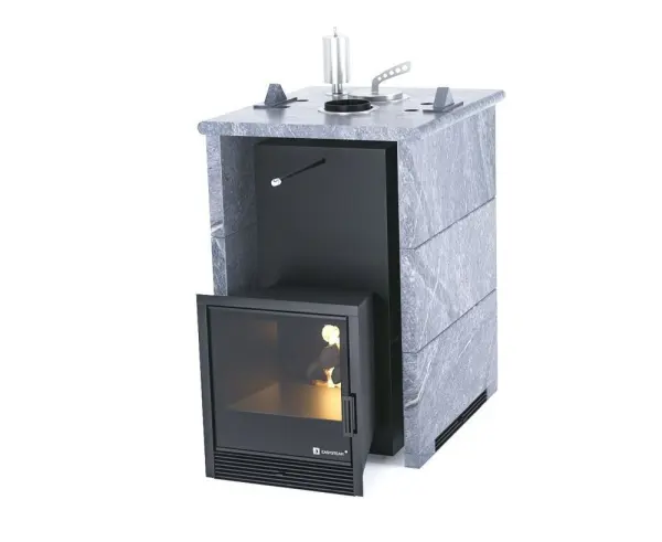 Фото Печь для русской бани Анапа в трёхстороннем кожухе (талькохлорит) с закрытым верхом в магазине Woodson Фото Печь для русской бани Анапа в трёхстороннем кожухе (талькохлорит) с закрытым верхом в магазине Woodson