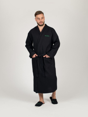 Халат Woodson, вафельный с планкой, р.50-52, чёрный