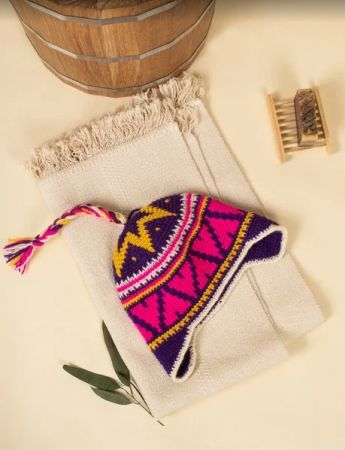 Шапка вязаная для бани Woodson Викинг, орнамент, 1 косичка, розовая