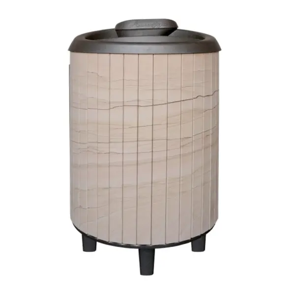 Фото Печь банная "Атмосфера L" в ламелях "Окаменевшее дерево" перенесённый рисунок в магазине Woodson